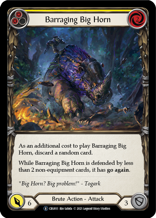 Barraging Big Horn (Yellow) [U-CRU011] (Crucible of War Unlimited)  Unlimited Rainbow Foil Online Hot Sale